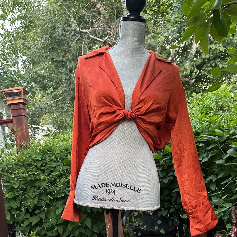 Lush Rust Button-Down Tie-Front Shirt
